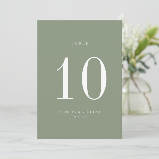 Carte de numéro de table Sage Green Mariage (Debout devant)