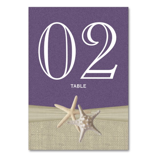 Carte de numéro de table Starfish and Burlap Purpl (Par défaut)