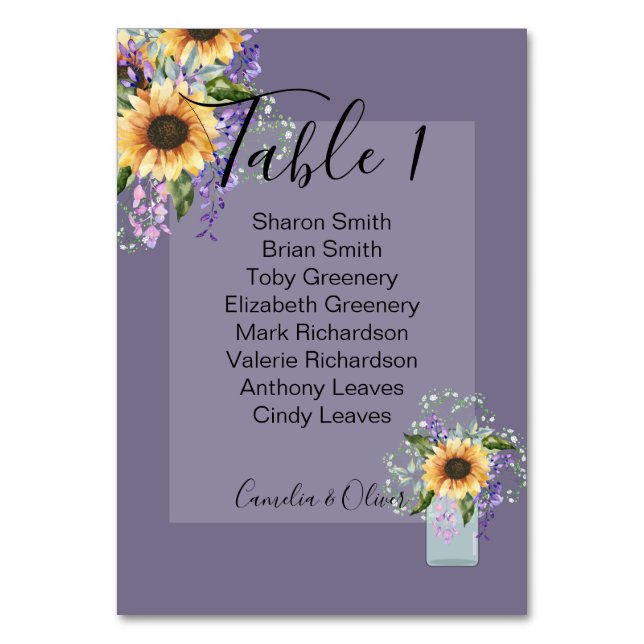 Carte de numéro de table Tournesols Wisteria Viole (Par défaut)