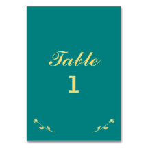 Carte de numéro de table turquoise et Gold