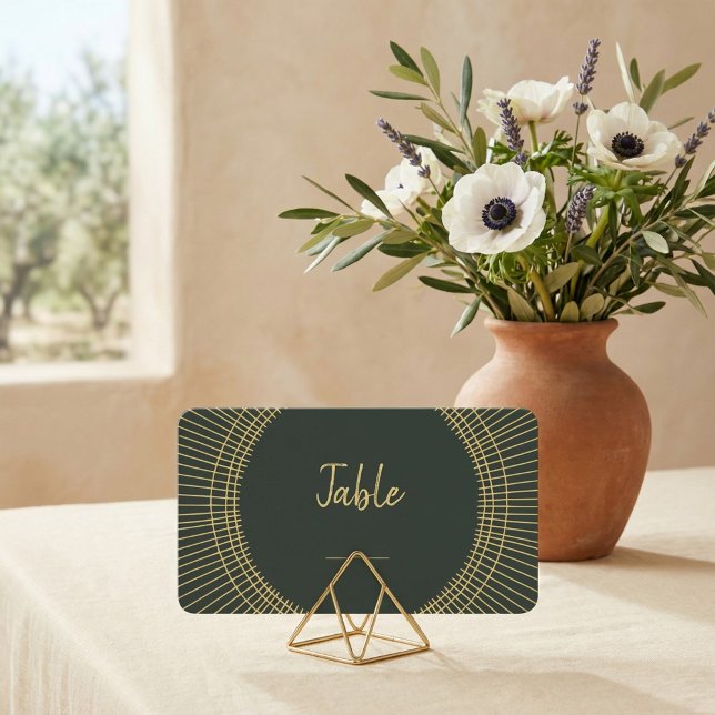 Carte de numéro de table verte et or Art nouveau (Green and gold art nouveau table number place card.)