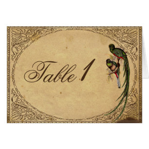 Carte de numéro de table vintage Quetzal Bird Eleg