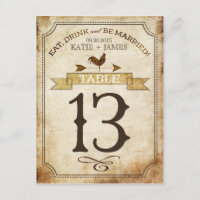Carte de numéro de table vintage Rooster Rustic Co
