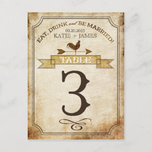 Carte de numéro de table vintage Rooster Rustic Co