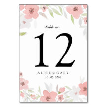 Carte de numéro de tableau de Mariage d'aquarelle 