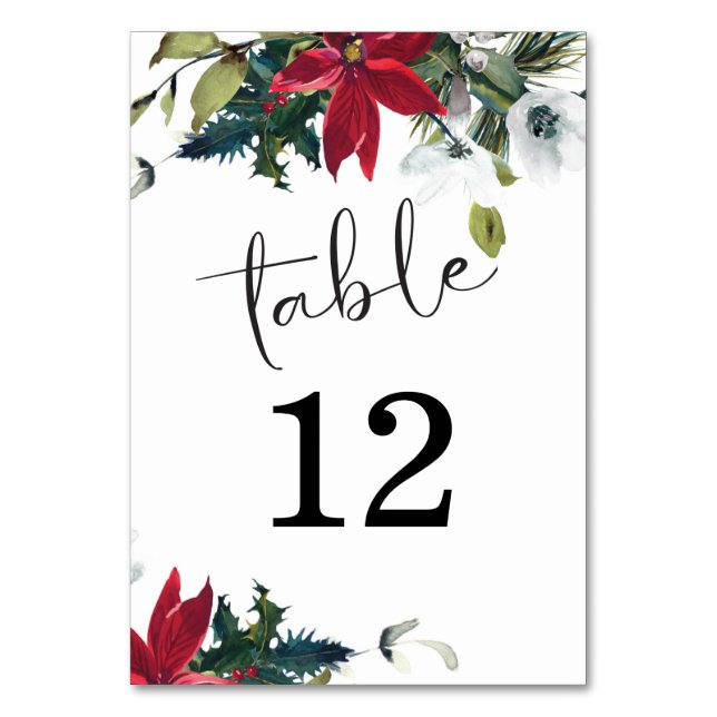 Carte de numéro de tableau de Noël Poinsettia (Par défaut)