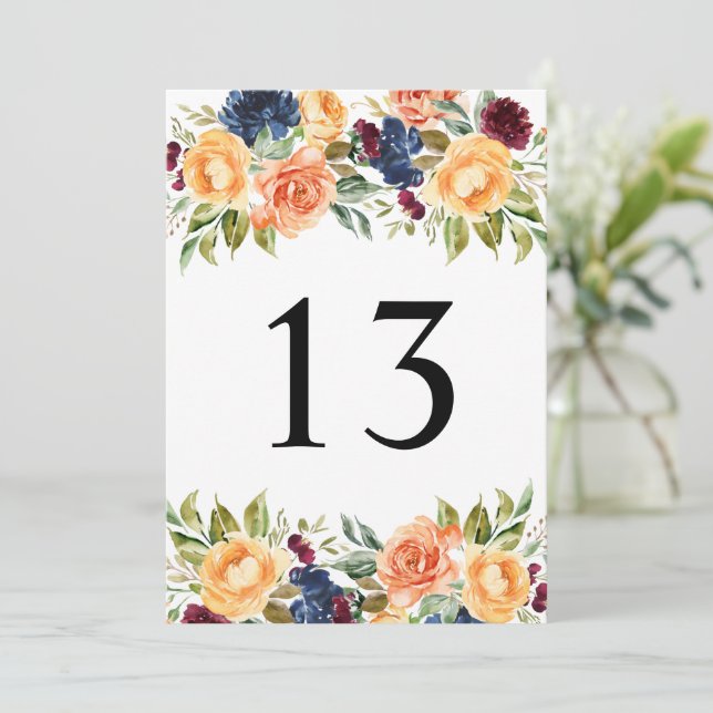 Carte de numéro de tableau du Mariage floral à aut (Debout devant)