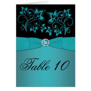 Carte de numéro de tableau Floral turquoise et noi