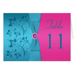 Carte de numéro de tableau florale Fuchsia et Turq