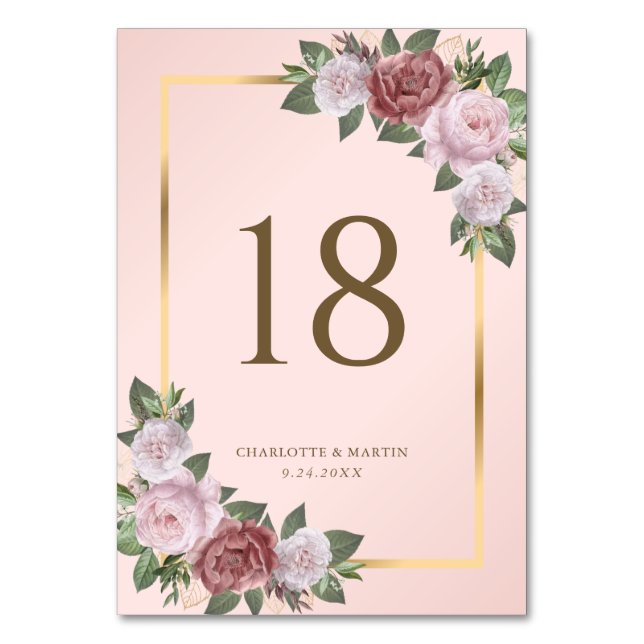 Carte de numéro de tableau florale rose vif (Par défaut)