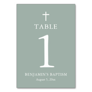 Carte de numéro de tableau Sage Green Cross Boy Ba