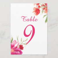 Carte de numéros de table à fleurs aquarelle rose