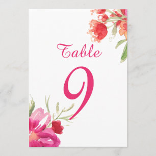 Carte de numéros de table avec fleurs aquarelles r
