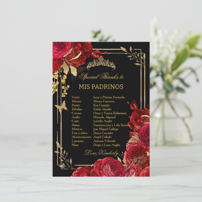 Carte de Padrinos de QUINCEAÑERA Fleur de Bourgogn (Debout devant)