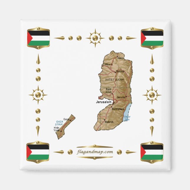 Carte de Palestine + Magnet des drapeaux (Devant)