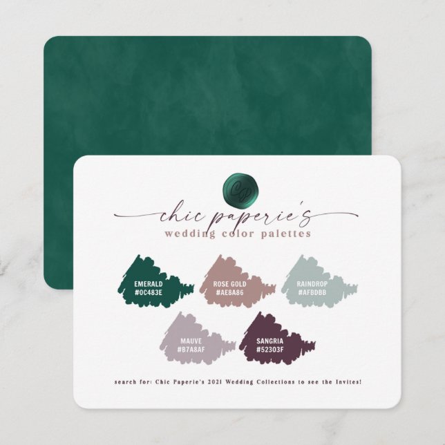 Carte de palette couleur Emerald Green & Mauve Mar (Devant / Derrière)