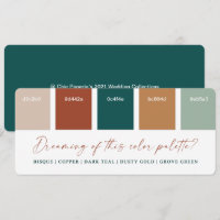 Carte de palette de couleurs de mariage 2021 Sarce