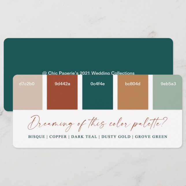 Carte de palette de couleurs de mariage automnal e (Devant / Derrière)