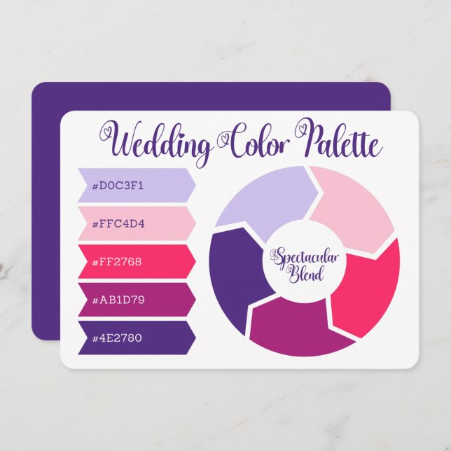 Carte de palette de couleurs de mariage avec codes (Devant / Derrière)