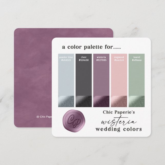 Carte de palette de couleurs de mariage de printem (Devant / Derrière)