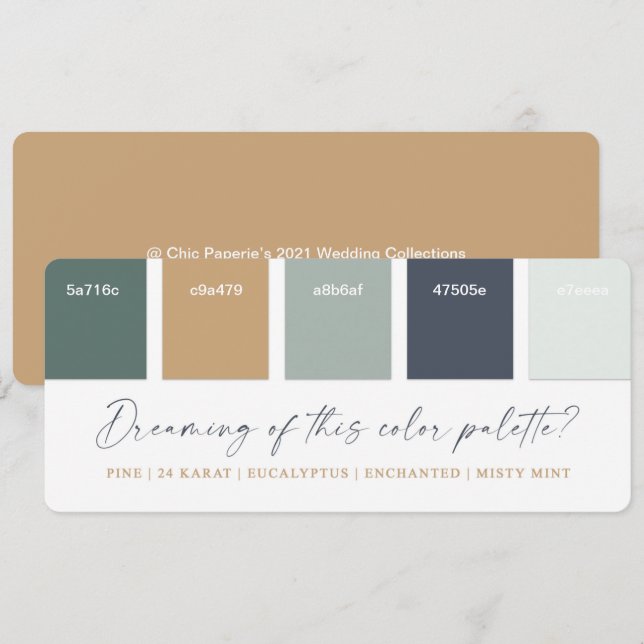 Carte de palette de couleurs de mariage Navy et Eu (Devant / Derrière)