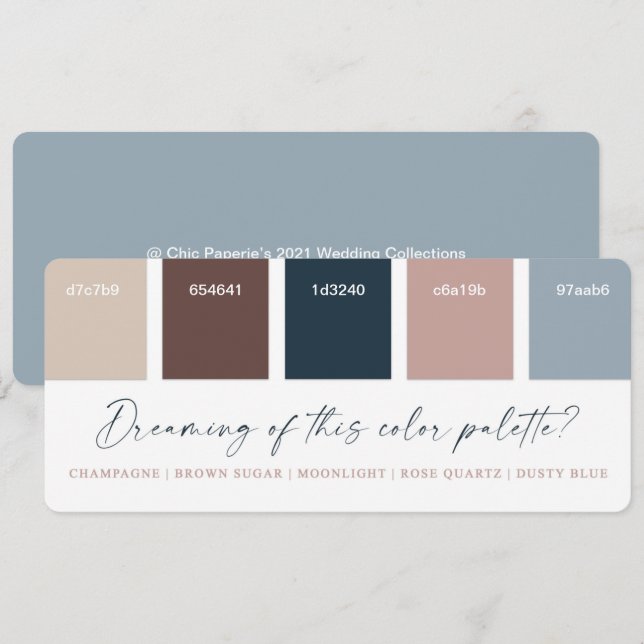 Carte de palette de couleurs de mariage Rose Gold  (Devant / Derrière)