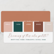 Carte de palette de couleurs de mariage Terracotta