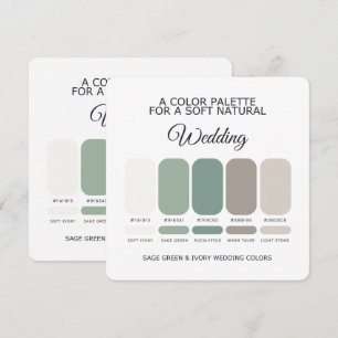 Carte de palette de couleurs de mariage Vert sauge
