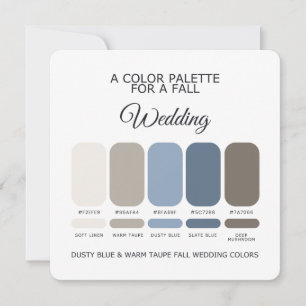 Carte de palette de mariage automnal bleu poussiér