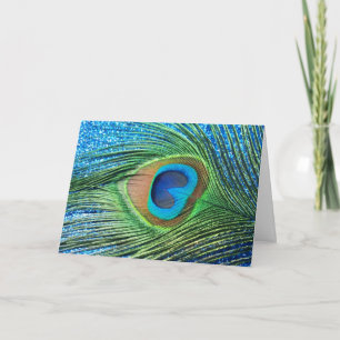 Carte De paon de plume toujours la vie bleue