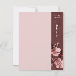 Carte de papeterie florale rose en fleurs monochro