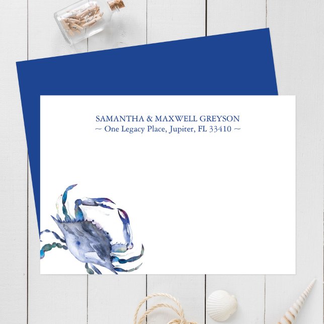 Carte de papeterie personnalisée Crabe d'aquarelle (Business note cards watercolor blue crab personalized )