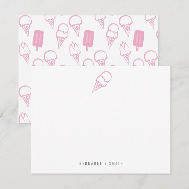 Carte de papier à lettres Crème de glace rose (Devant / Derrière)