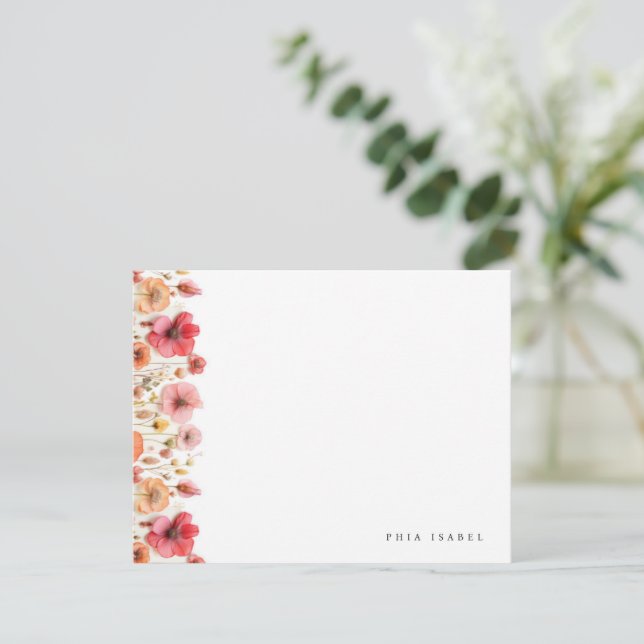 Carte de papier à lettres personnalisées Boho fleu (Debout devant)