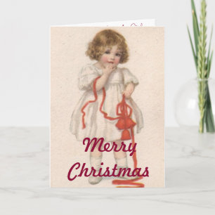Carte de papier vintage de Joyeux Noël de poupées