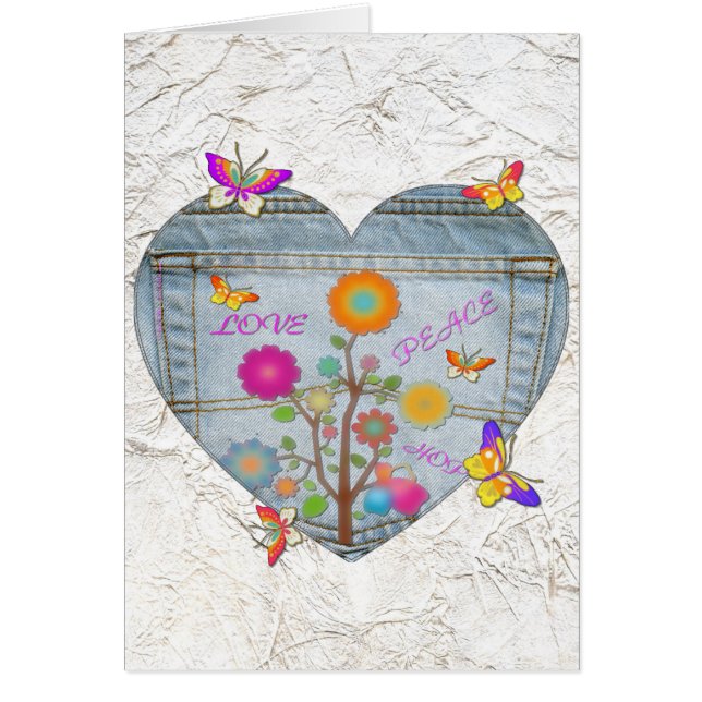 Carte de papillons Denim Pocket Heart Flowers (Devant)