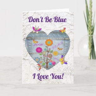 Carte de papillons Denim Pocket Heart Flowers