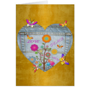 Carte de papillons Denim Pocket Heart Flowers