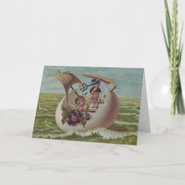Carte de Pâques Antique OEufs de voile Enfants (Devant)
