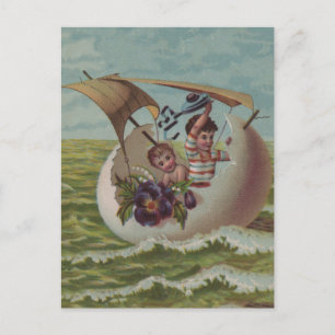 Carte de Pâques Antique OEufs de voile Enfants