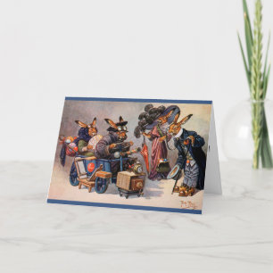 Carte de Pâques Arthur Thiele - Bunnies en voiture