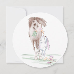 Carte de Pâques avec cheval sucré et lapin de Pâqu