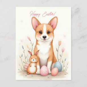Carte de Pâques avec chien de corgi dans les coule