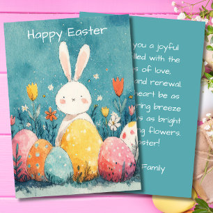 Carte de Pâques avec fleurs et lapin de Pâques