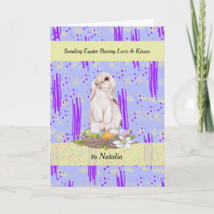 Carte de Pâques avec lapin blanc pour jeune fille