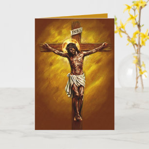 Carte de Pâques bénie Jésus crucifié Or