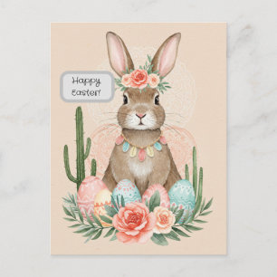 Carte de Pâques Boho Lapin – Carte Postale Pastel