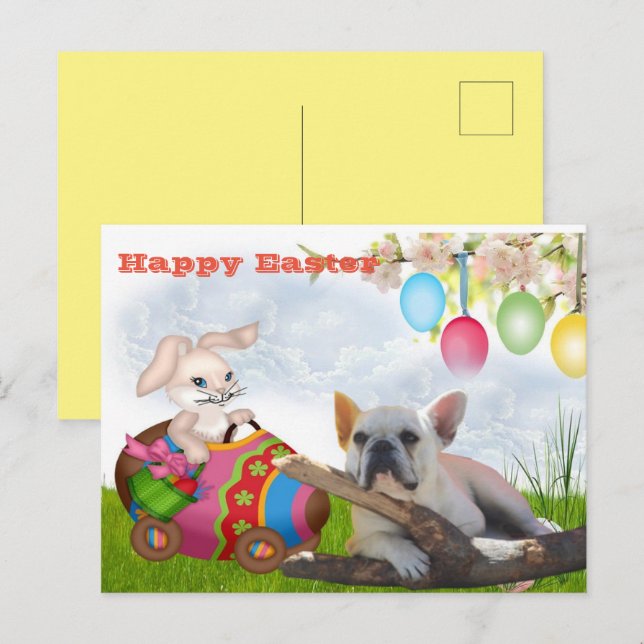 Carte de Pâques bouledogue français carte postale (Devant / Derrière)