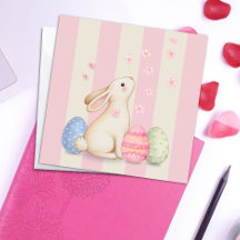 Carte de Pâques carrée Lapin et Œufs Rayures