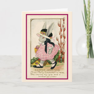 Carte de Pâques de fille lapin